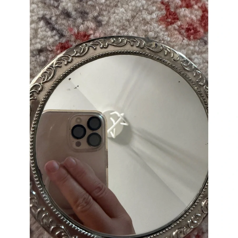 Vintage Silver Ornate Floral Repousse Hand Mirror Victorian Style Vanity Decor